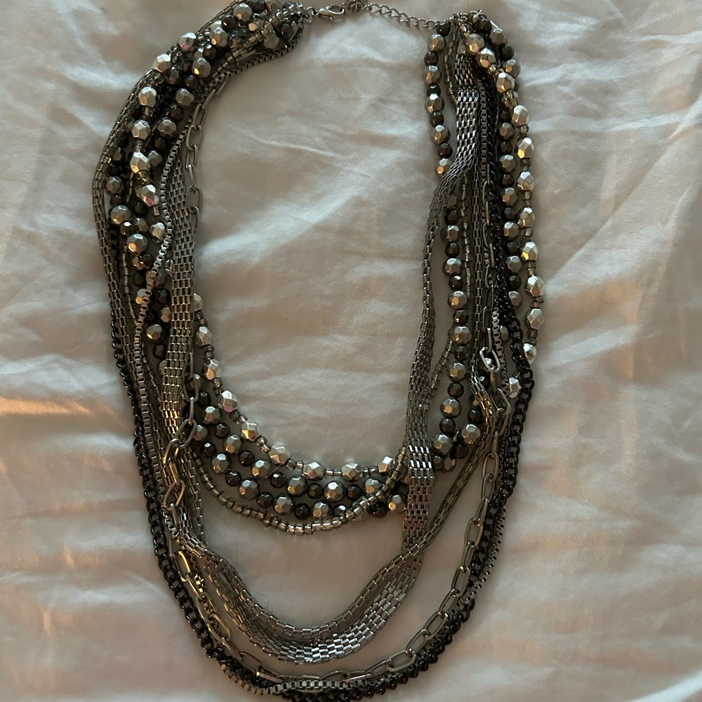 Multilayer silver and black costume necklace
